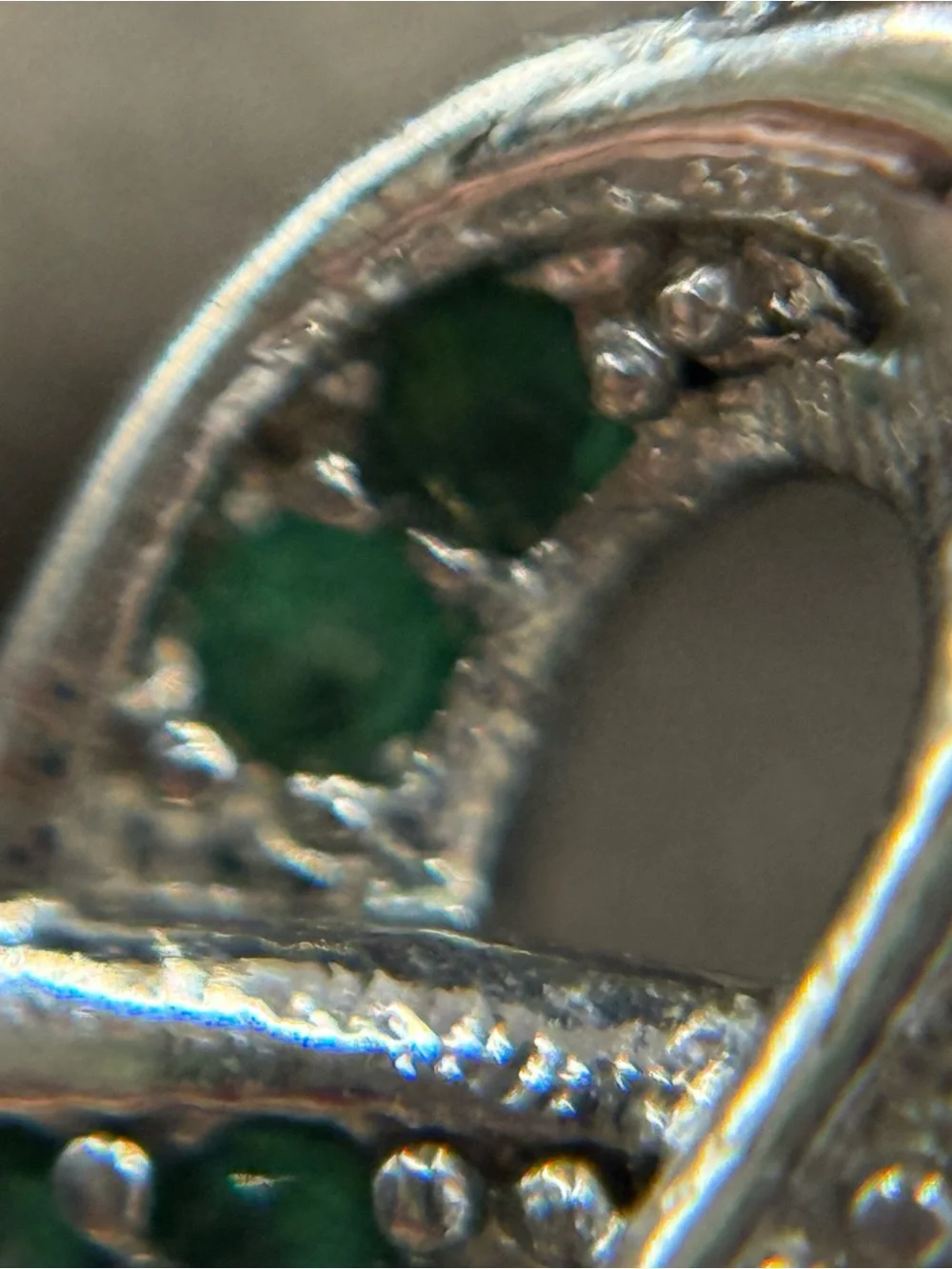 Sterling Silver heart Green and White Stone Crossover Ring